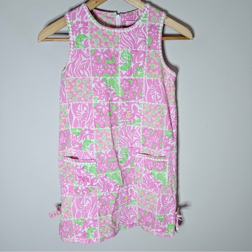 Lilly Pulitzer Vintage Girls Classic Shift Dress Patchwork Pink Green 12